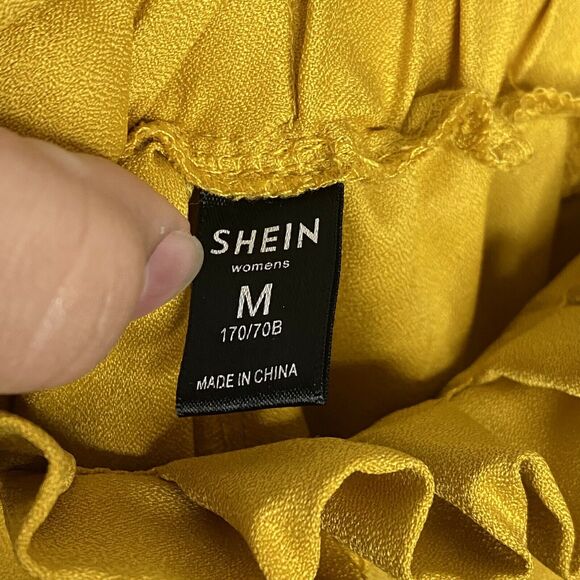 Shein Mustard Yellow Paperbag Waist Bow Detail Culotte Pants Size Medium - Picture 7 of 8